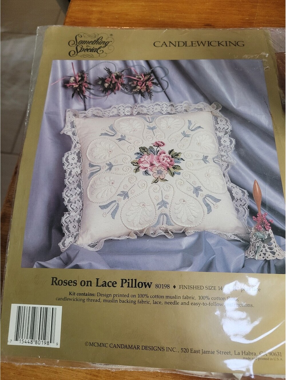 Something Special Candlewicking Roses on Lace Pillow Kit